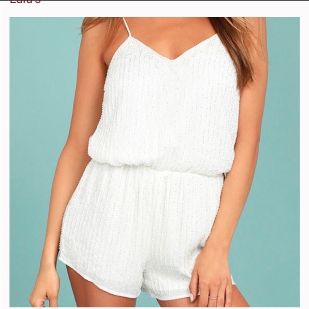 White Beaded Romper with open back